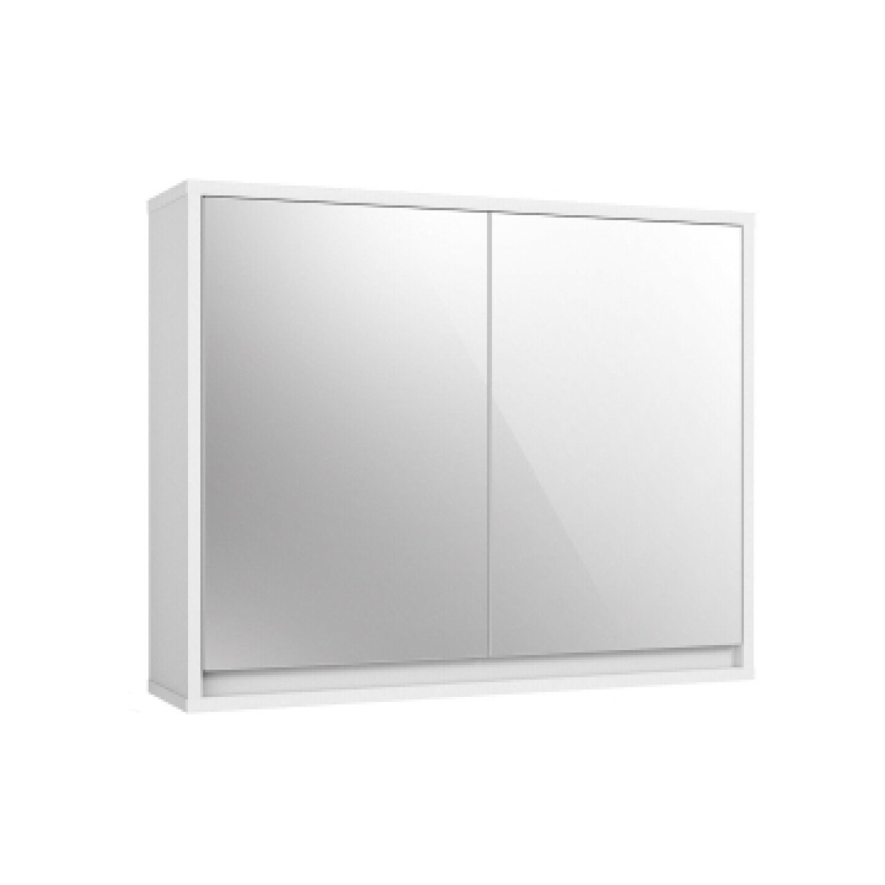 White MDF Double Mirrored Wall Cabinet with Hidden Storage and Modern Design
